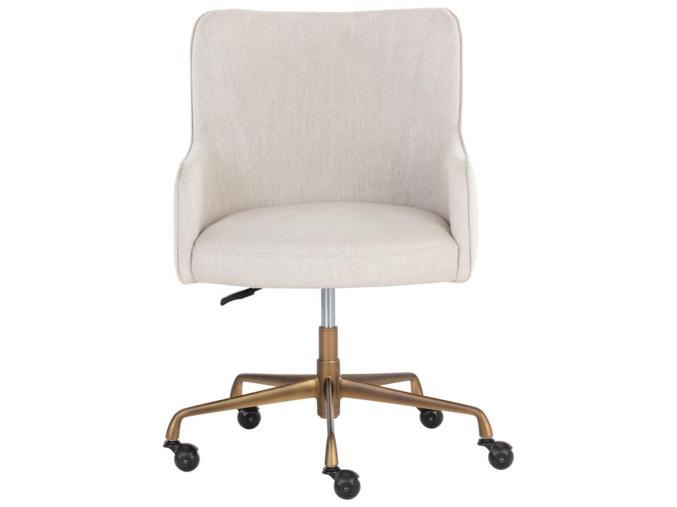 Franklin Upholstered Swivel Office Chair in Beige Linen and Rustic Bronze