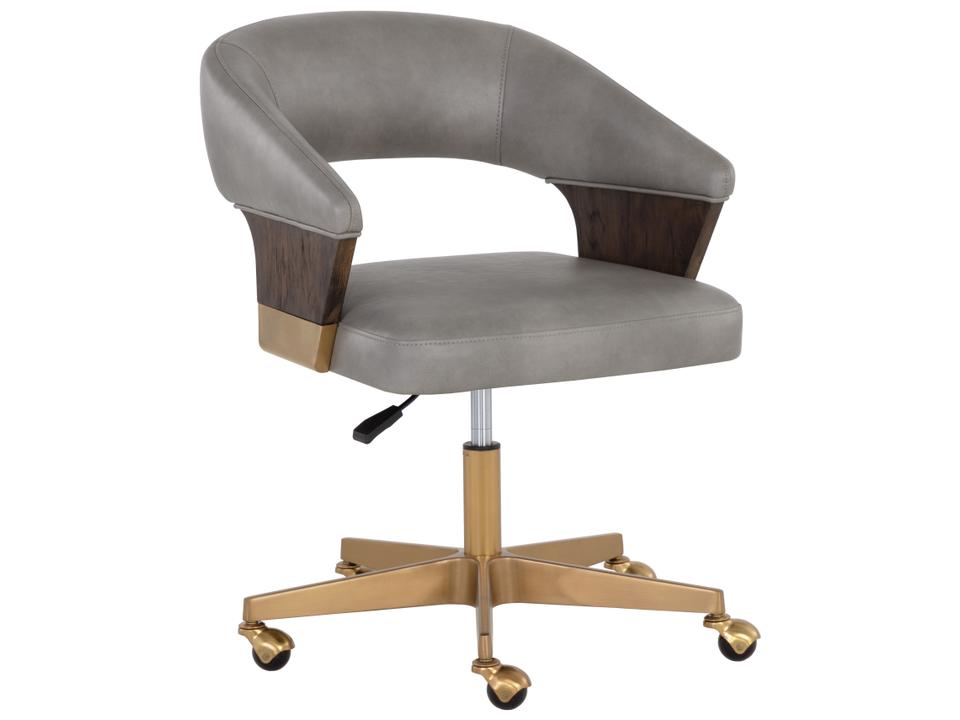 Leonce Bravo Metal Faux Leather Office Chair with Dark Walnut Arms
