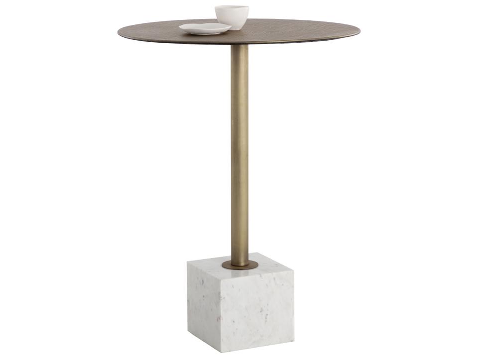 Kata Round Bar Table White Marble with Antique Brass Frame