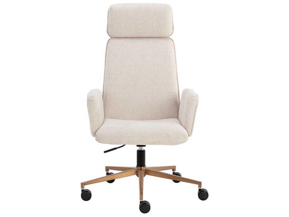 Kalev Upholstered Office Chair in Chacha Cream Fabric with Gold Accents