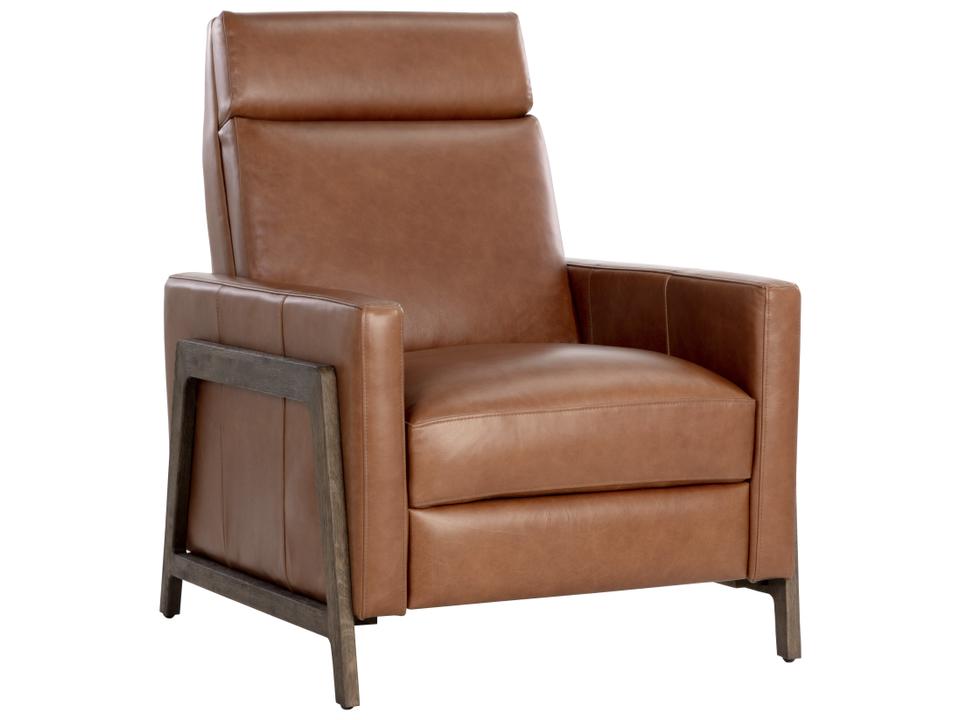 Brandon Recliner Accent Chair in Shalimar Tobacco Leather with Oak Frame