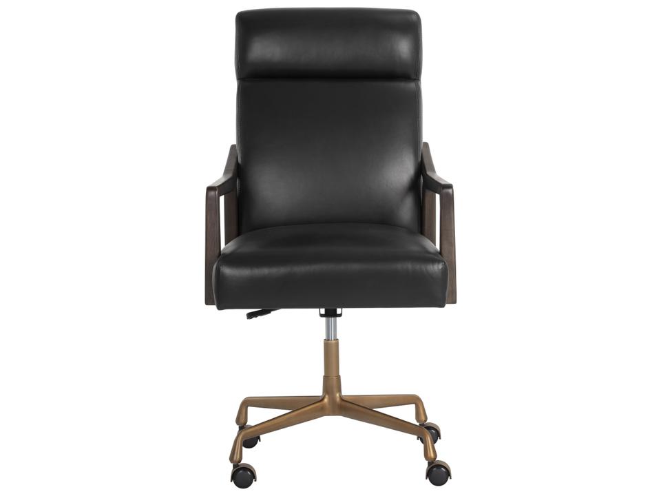 Collin Top Grain Leather Office Chair in Cortina Black with Brushed Gold Base
