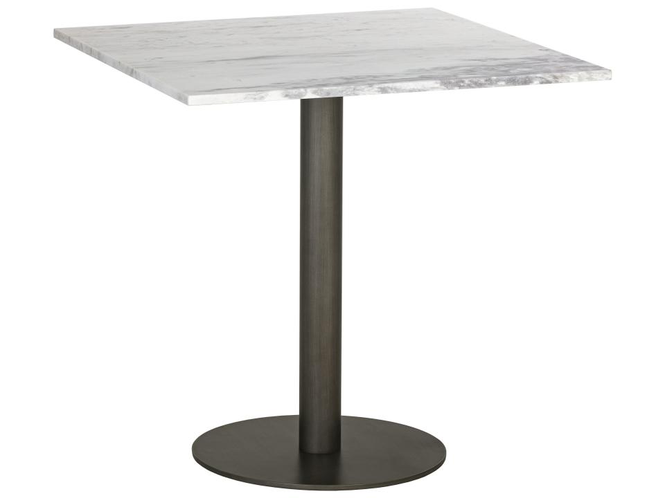 Claudia 30-Inch Square Marble Dining Table with Pewter Steel Base