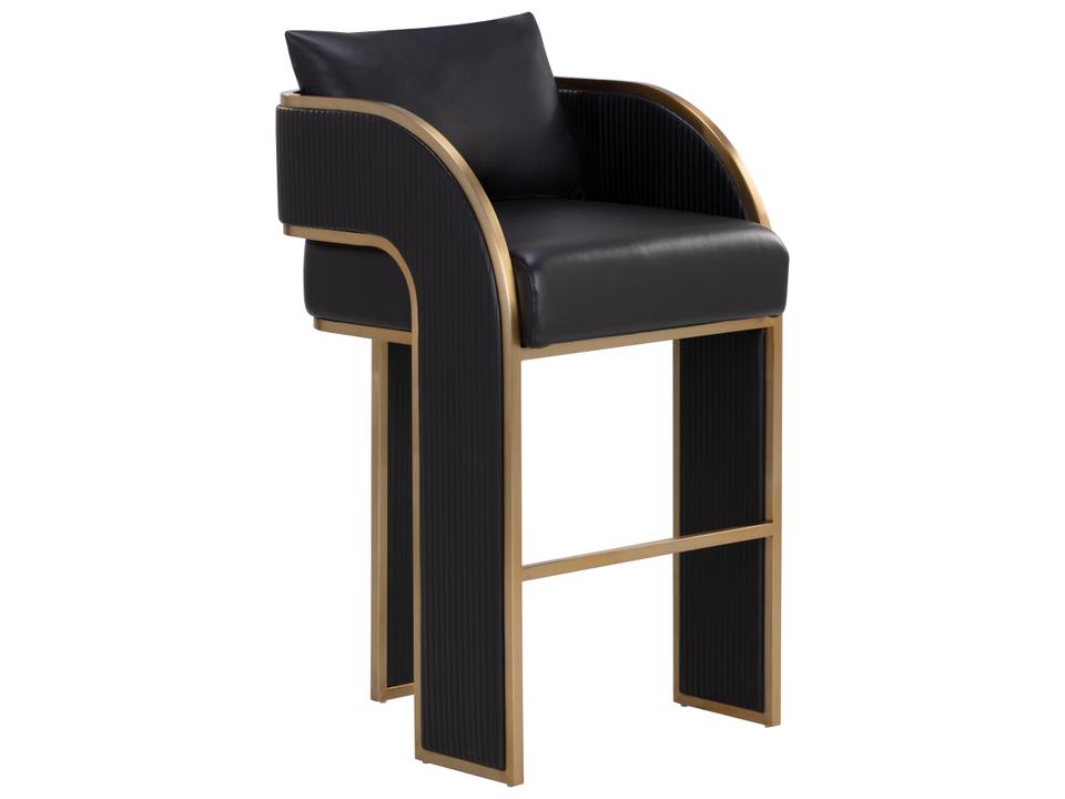 Baz Upholstered Barstool Napa Black Faux Leather Gold Stainless Steel Base