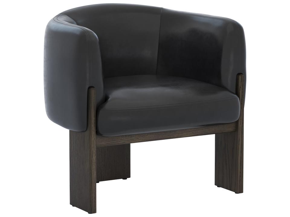 Trine Lounge Chair in Vintage Black Night Leather with Dark Brown Oak Base