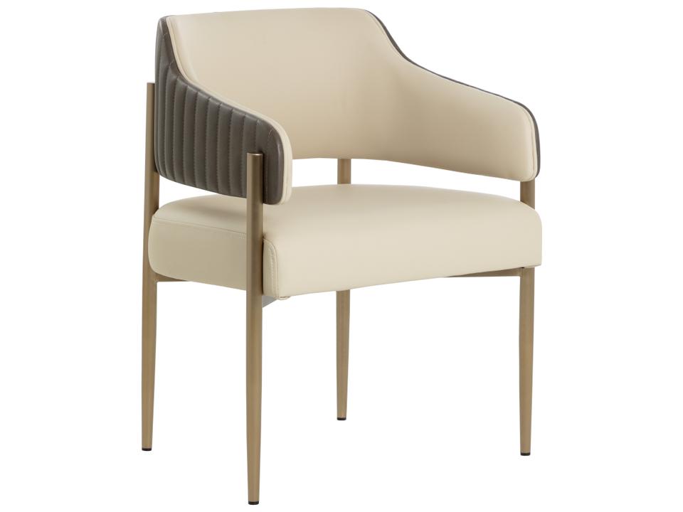 Tova Faux Leather Dining Armchair in Dillon Cream and Bravo Ash