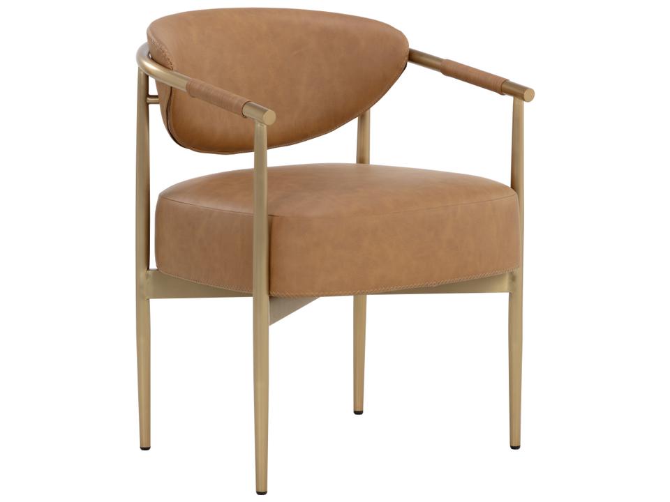 Heloise Upholstered Dining Armchair in Milliken Cognac Faux Leather