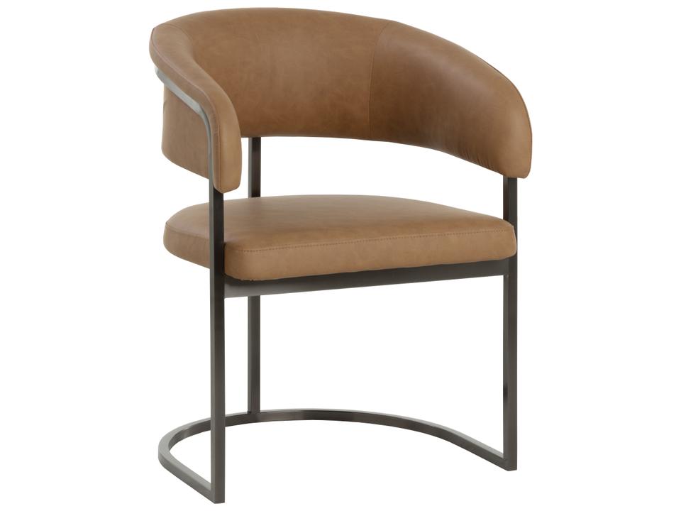 Marris Faux Leather Dining Armchair in Cognac and Gunmetal