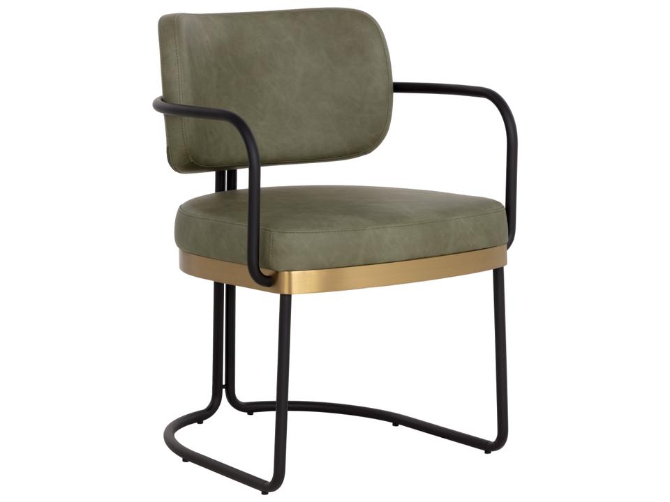 Jalen Upholstered Dining Armchair in Ivanhoe Pine Faux Leather and Black Iron