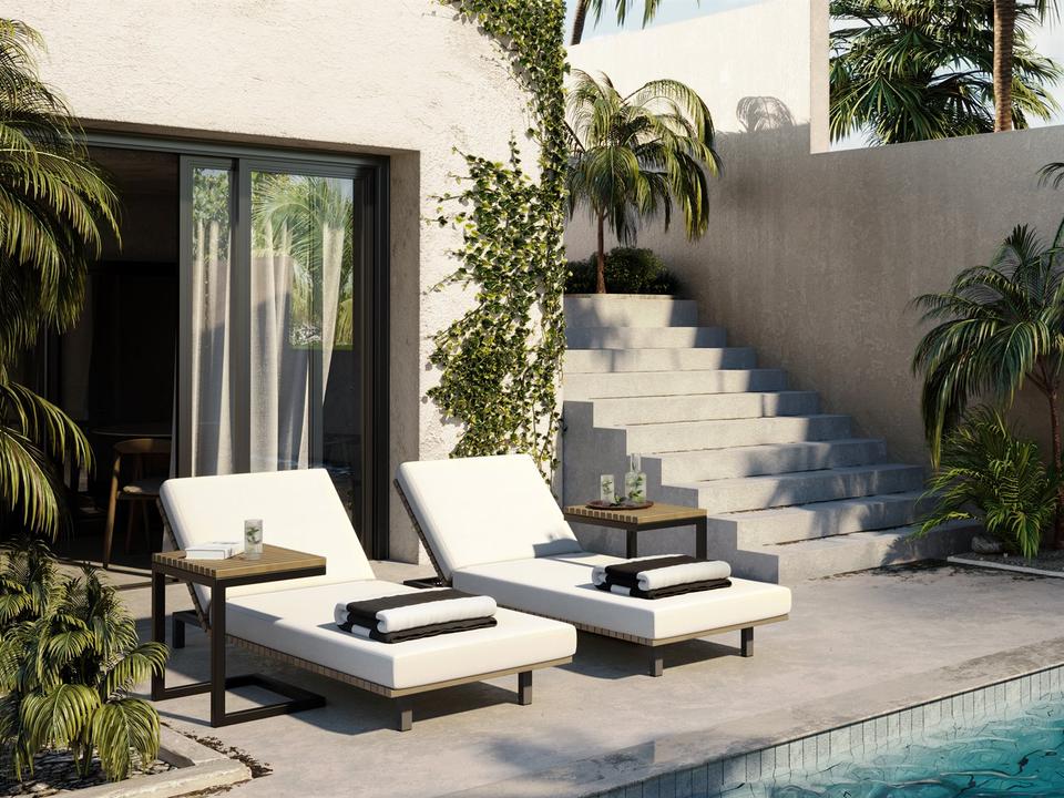 Geneve Aluminum Dark Grey Lounge Set in Palazzo Cream