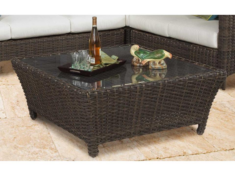 Panama Square Glass Top Outdoor Chat Table in Charcoal Brown
