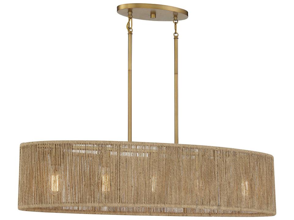 5-Light Ashe Linear Chandelier in Warm Brass and Rope
