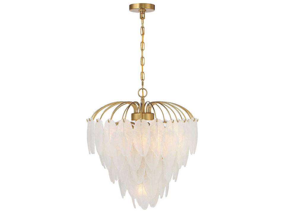 6-Light Boa Chandelier in Warm Brass with Frosted Glass