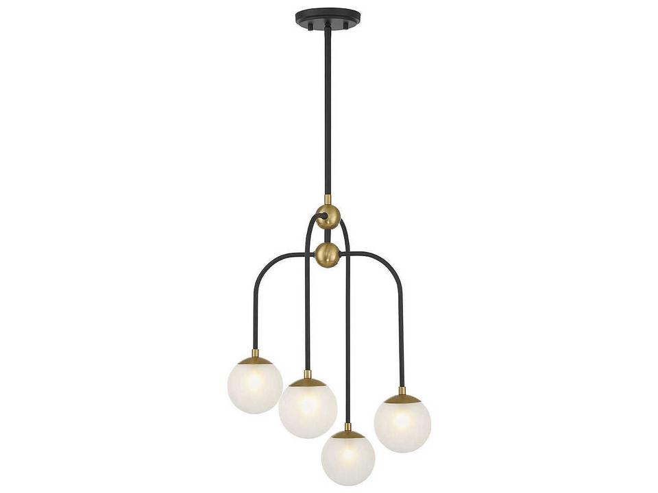 4-Light Couplet Chandelier in Matte Black with Warm Brass Accents