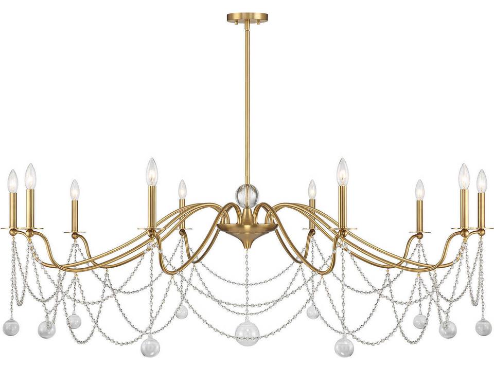 Mariposa 10-Light Chandelier with Crystal Drops in Warm Brass