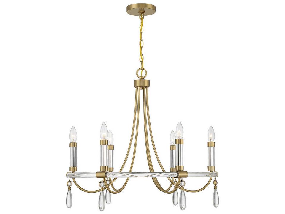 6-Light Mayfair Chandelier in Warm Brass and Chrome