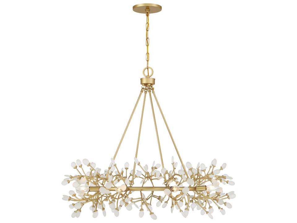Once 8-Light Chandelier in Spun Gold with Frosted Sea Glass