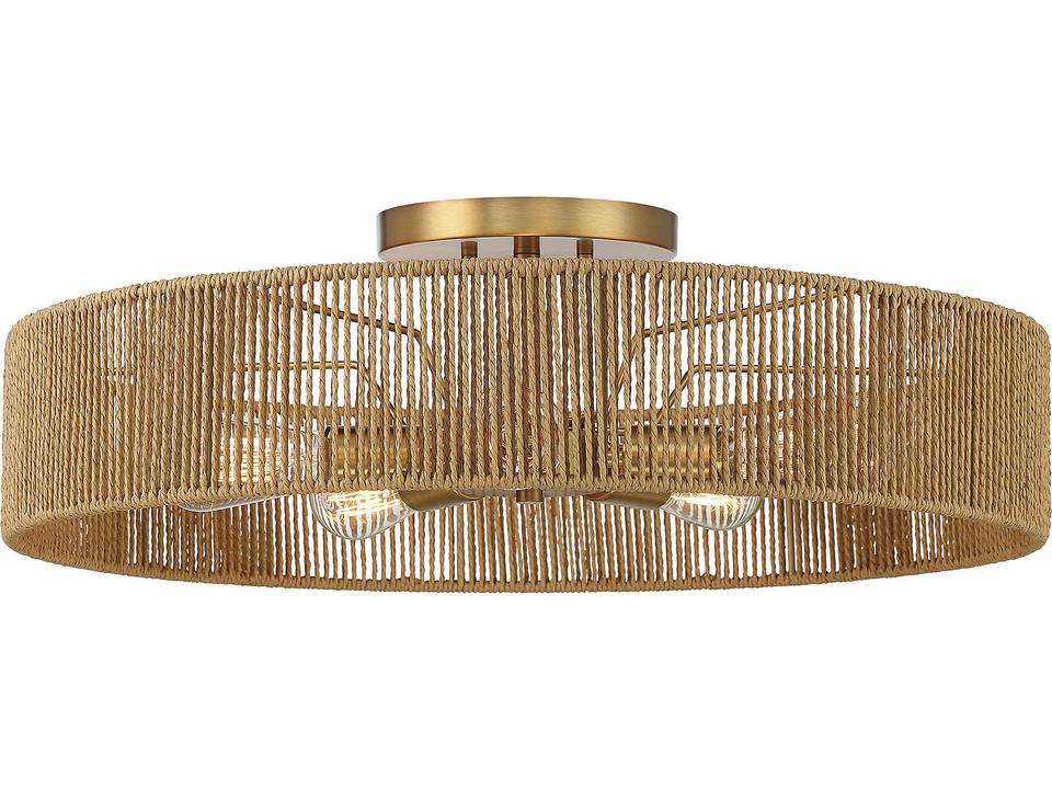 Ashe 5-Light Semi-Flush Mount Ceiling Light in Warm Brass and Rope