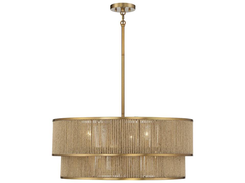 6-Light Ashburn Drum Chandelier in Warm Brass and Rope