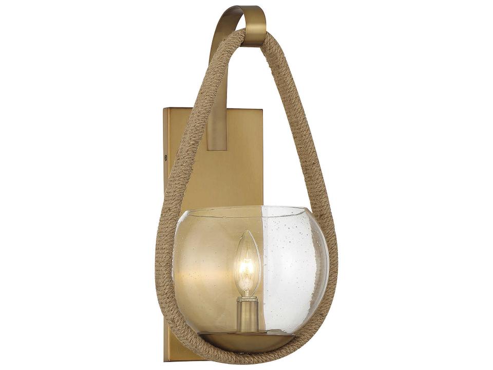 Ashe 1-Light Wall Sconce in Warm Brass and Rope with Clear Seeded Glass