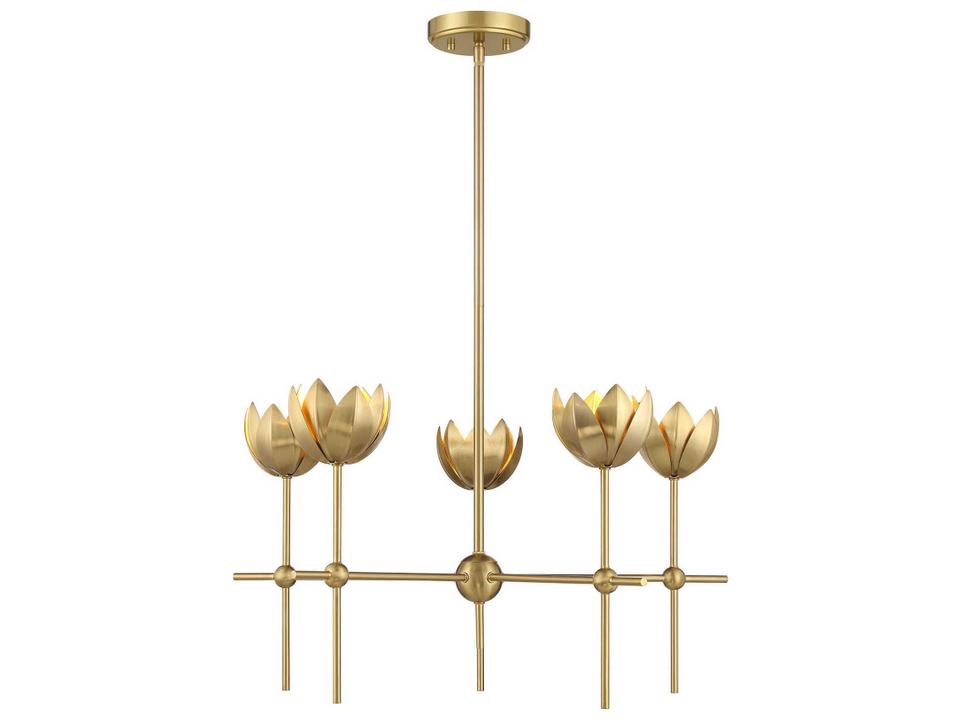 5-Light Chandelier in Natural Brass with Organic Modern Style