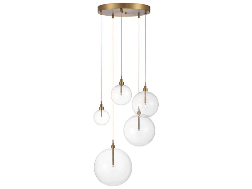 Meridian 5-Light Orb LED Pendant Light in Natural Brass