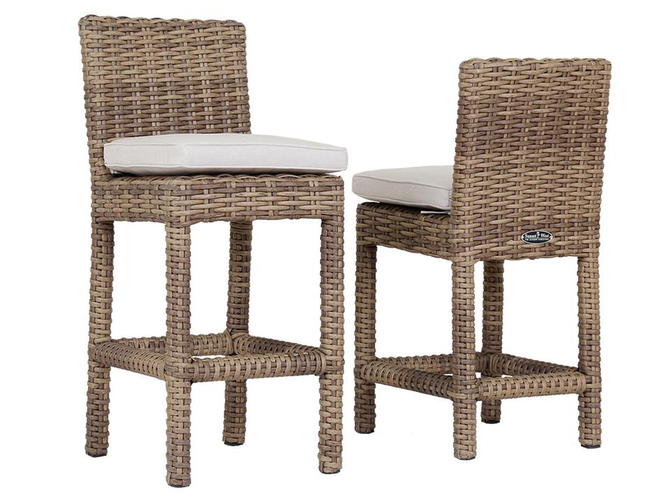 Havana Wicker Outdoor Counter Stool with Canvas Flax Cushion