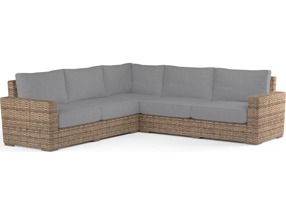 Havana 3-Piece Wicker Sectional in Weathered Tobacco Leaf and Canvas Flax