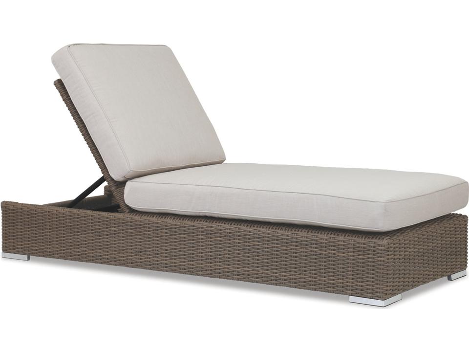 Coronado Wicker Driftwood Patio Chaise Lounge in Canvas Flax with Self Welt