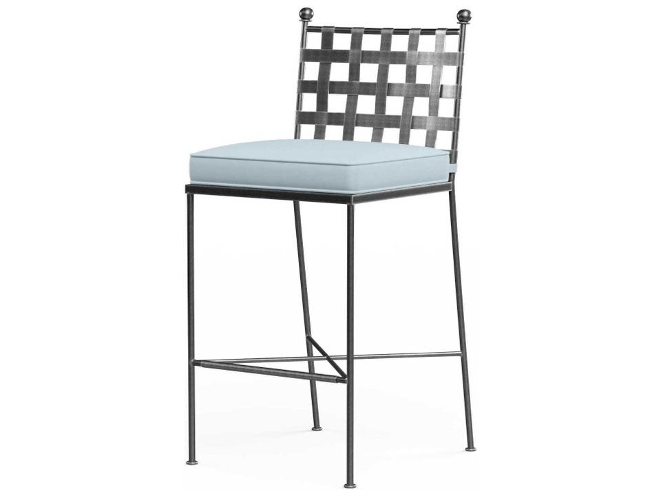 Provence Wrought Iron Outdoor Patio Bar Stool in Century Pewter