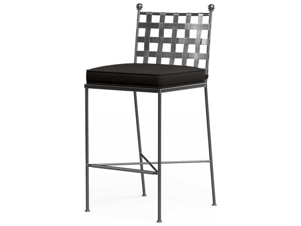 Provence Wrought Iron Outdoor Bar Stool Century Pewter Canvas Flax