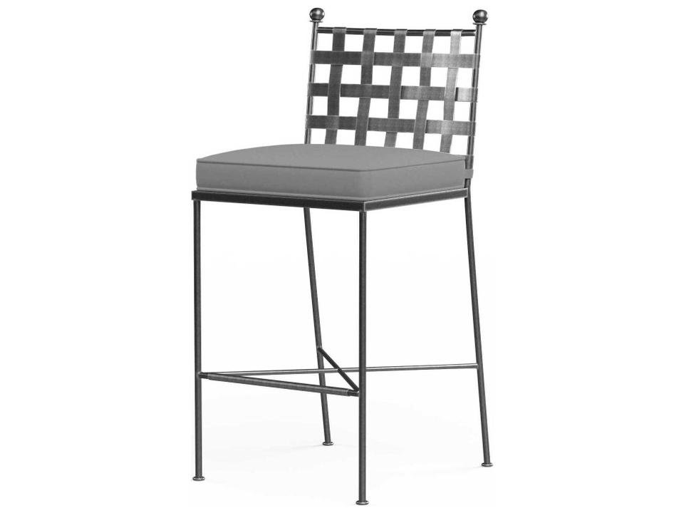 Provence Outdoor Wrought Iron Bar Stool with Sunbrella Canvas Flax Cushion
