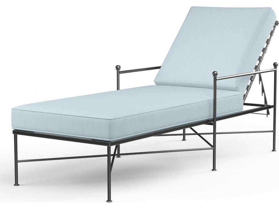 Provence Pewter Wrought Iron Cushion Chaise Lounge