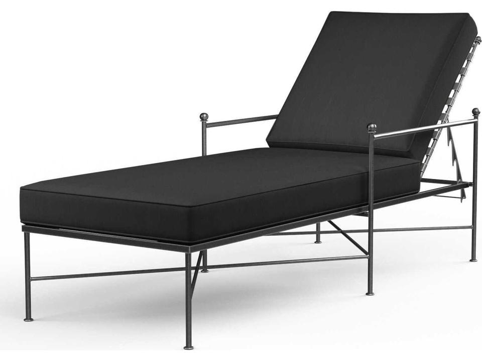 Provence Wrought Iron Chaise Lounge Century Pewter with Sunbrella Cushions