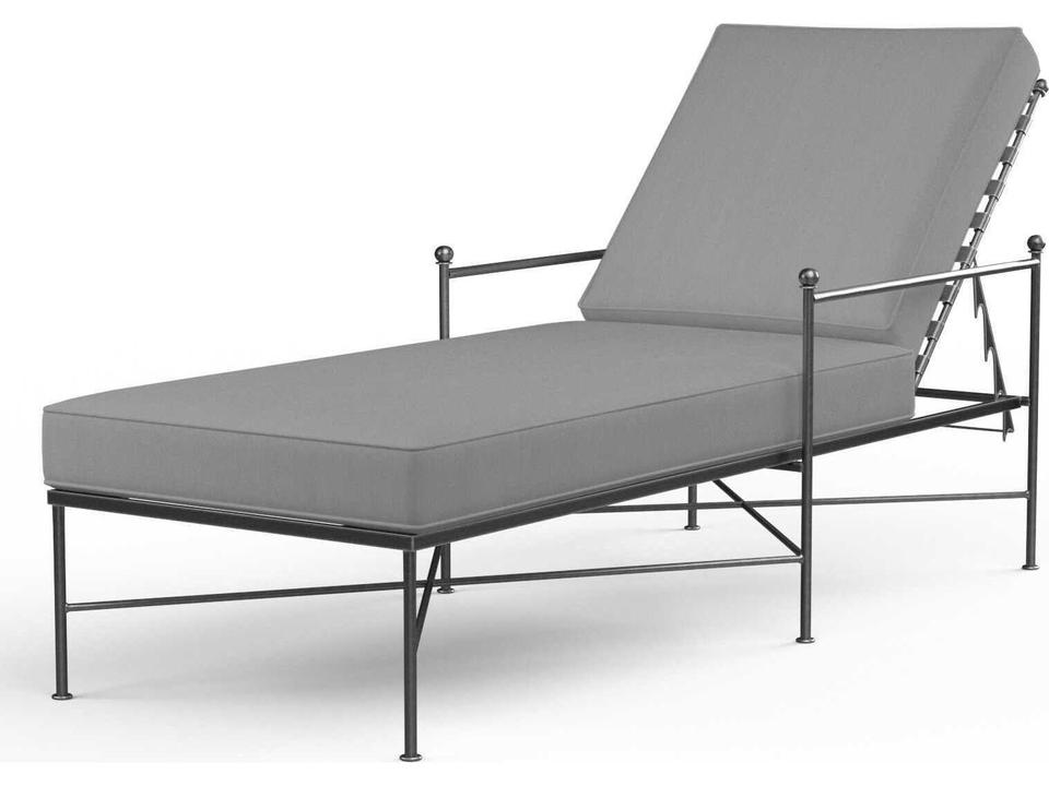 Provence Wrought Iron Chaise Lounge in Century Pewter with Sunbrella Cushions