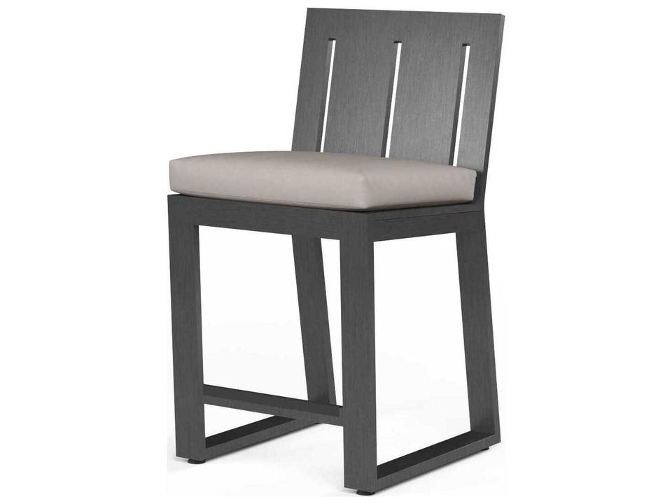 Redondo Slate Aluminum Cushion Counter Stool with Sunbrella Cast Silver