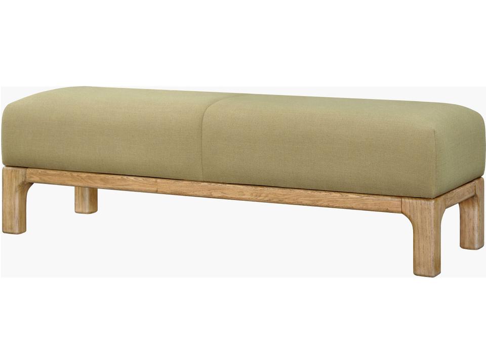 Bradly Upholstered Bench in Olive Polyester with Brown Stained Red Oak Base