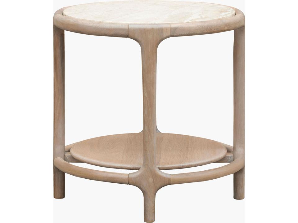 Eve Square End Table Cream Marble Top Beige Oak Base