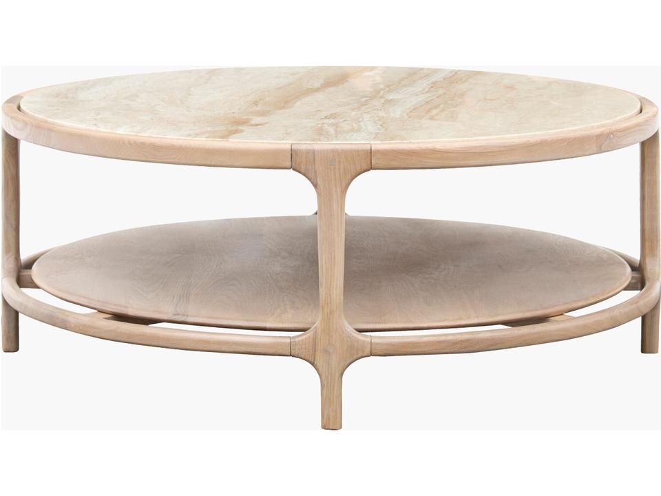 Eve Mid-Century Modern Coffee Table with Marble Top and Oak Base