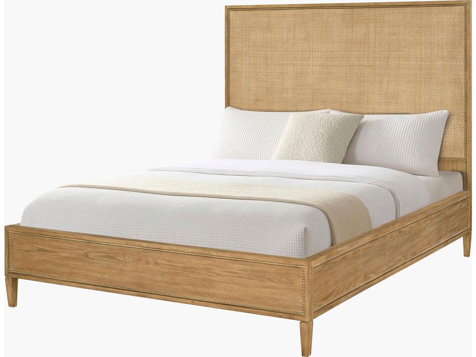 Hermosa Queen Wood Bed with Rattan and Oak Veneer in Brown