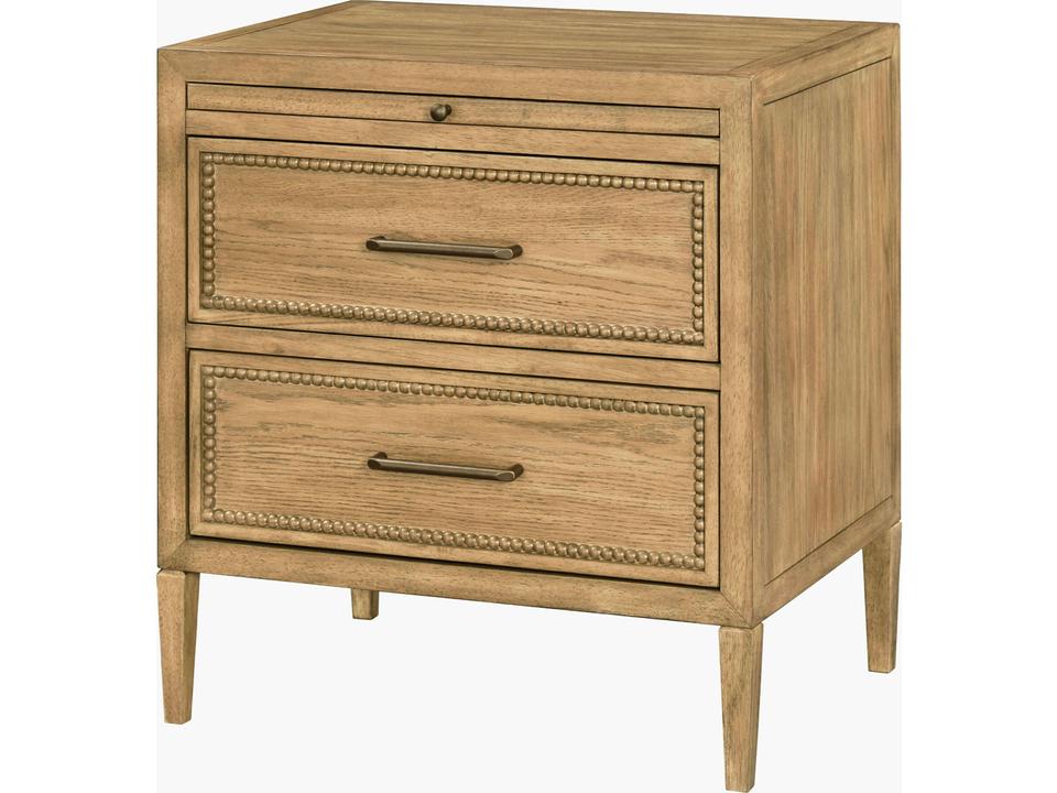 Hermosa Brown Oak Veneer Nightstand with Charging Ports
