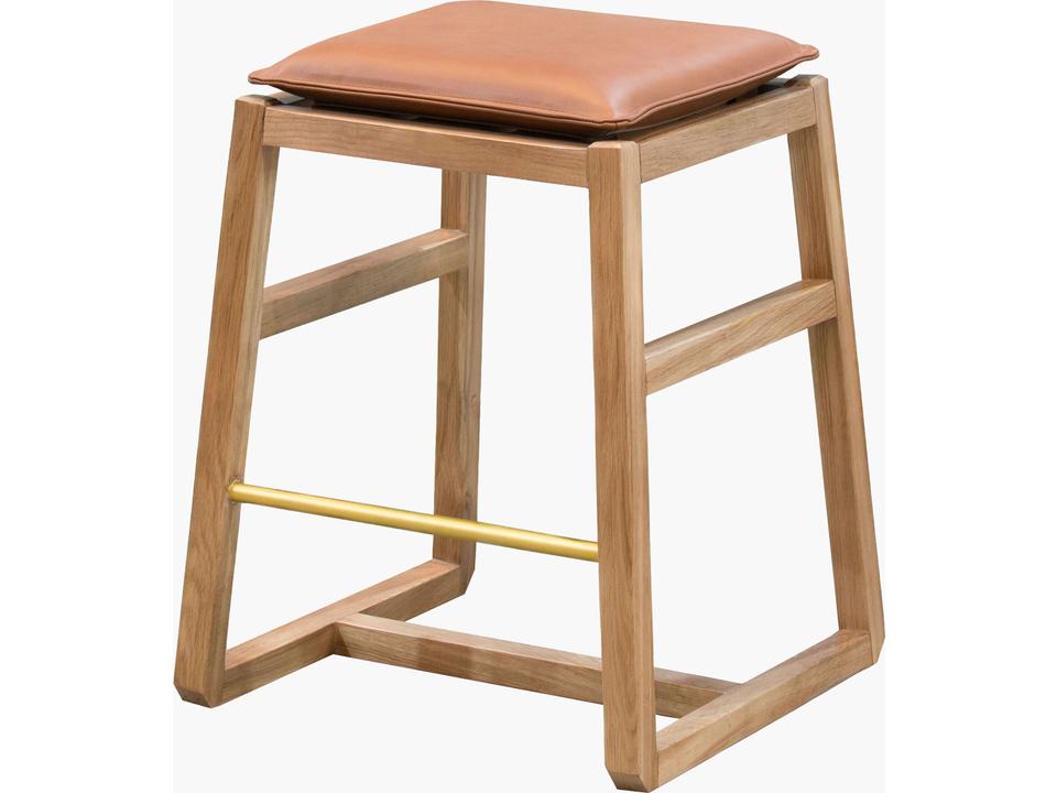 Richie 25-Inch Brown Leather Counter Stool with Oak and Brass Base