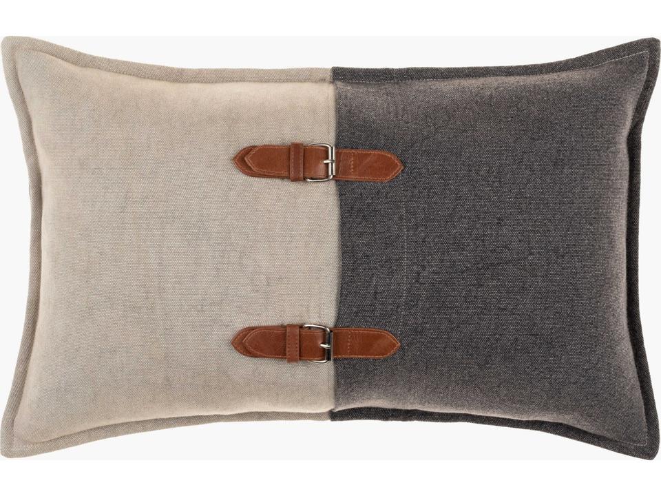 Branson Lumbar Pillow in Medium Gray Black Brown Cotton Leather
