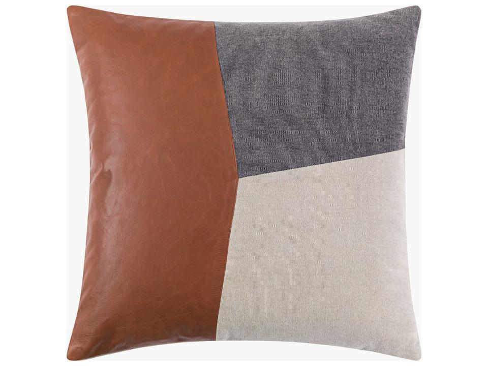 Branson Industrial Rustic Accent Pillow in Dark Brown Leather and Cotton