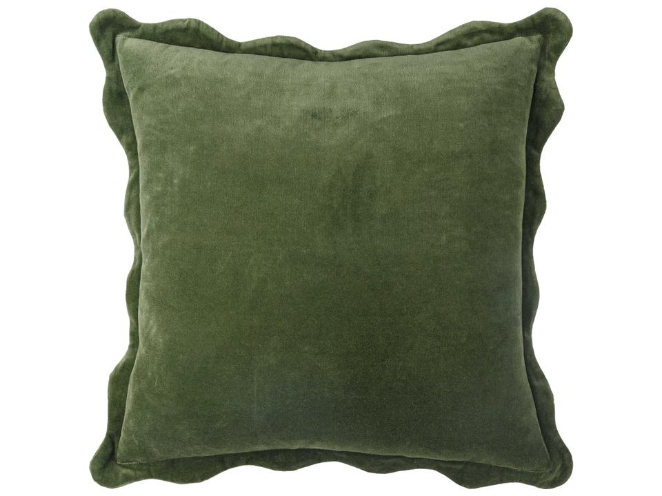 Effervescent Scalloped Cotton Accent Pillow in Medium Green