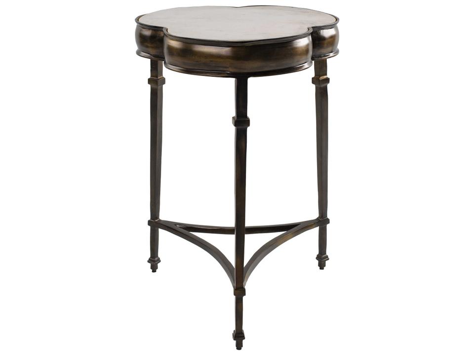 Gregory Clover Shape Marble Accent End Table with Antiqued Brass Base