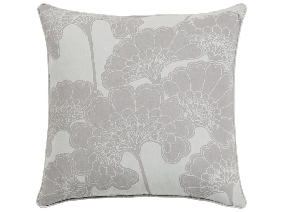 Japanese Floral Woven Accent Pillow in Medium Gray 20 Inch Square