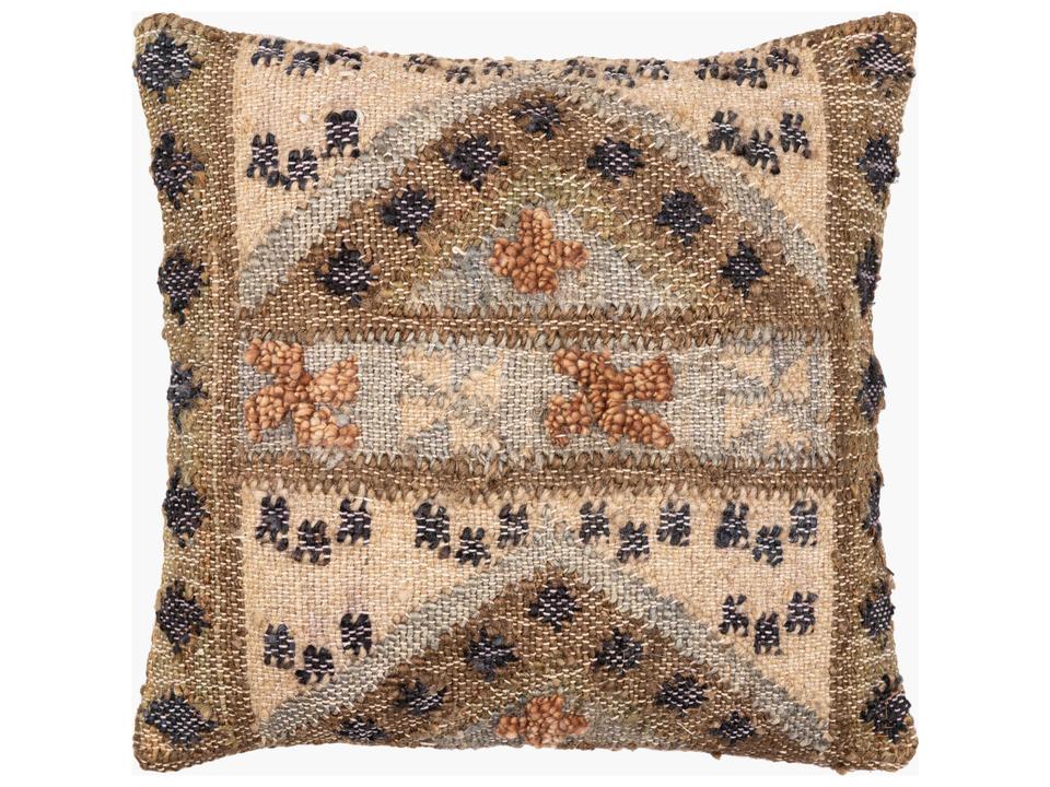 Luanda Woven Jute Wool Cotton Accent Pillow in Dark Brown and Light Beige