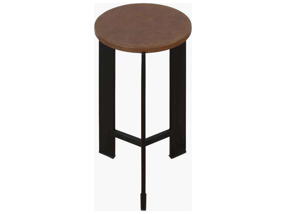 Nisse 20-Inch End Table in Brown Natural Leather and Black Iron