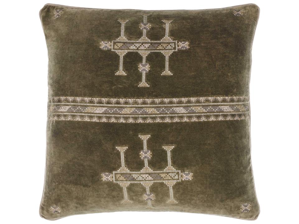 Velour 18-Inch Square Cotton Accent Pillow in Olive Green